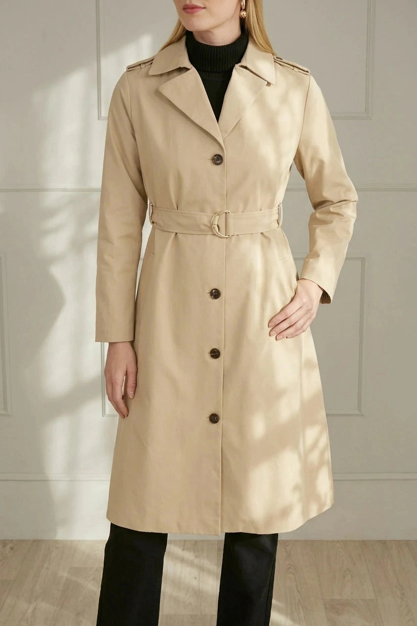 Belted Long Trench Coat With Belt, Long Trench Coat, Belted Coat