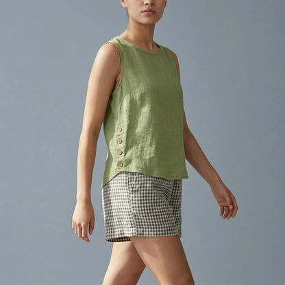 Casual Linen Tank Top with Button Side Detail — variant_front
