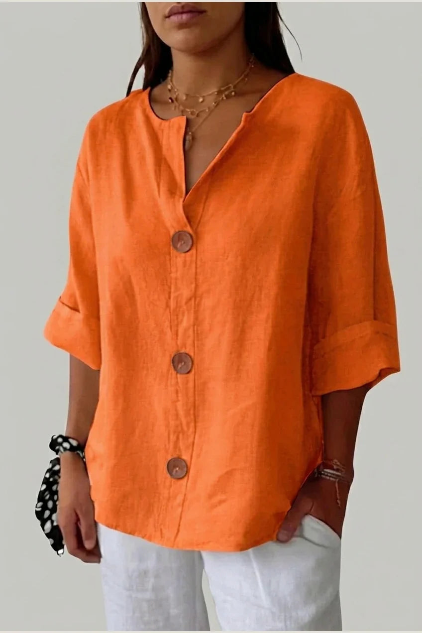 Polyester Relaxed Fit Blouse Button Front Tunic — variant_front