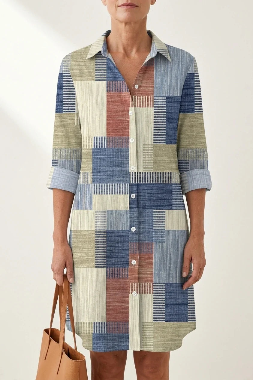 Aurelia | Patchwork Button Front Shirt Dress — variant_front