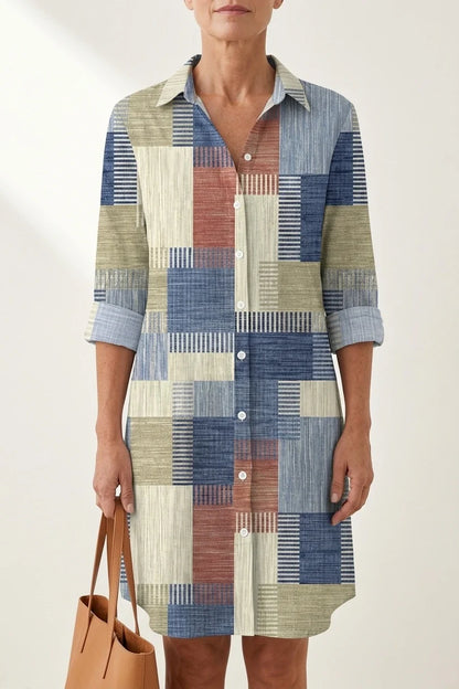 Aurelia | Patchwork Button Front Shirt Dress — variant_front