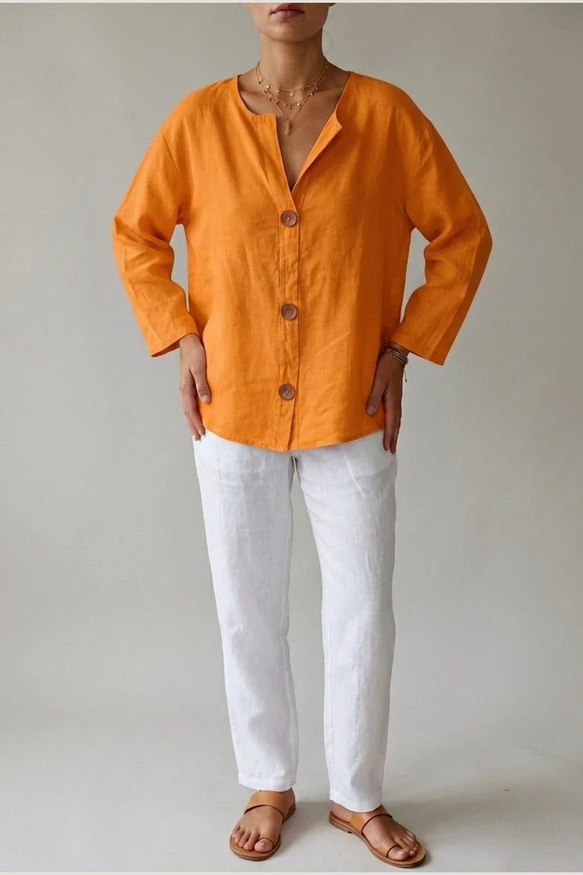 Polyester Relaxed Fit Blouse Button Front Tunic — variant_front