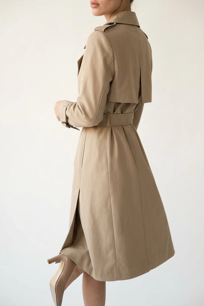 Women's Belted Trench Coat with Notched Lapel — variant_front