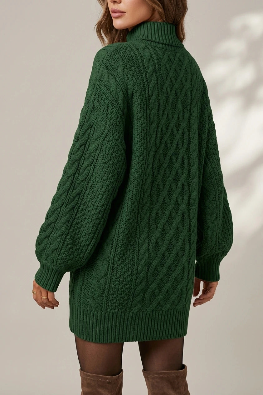 Cosy Oversized Cable Knit Sweater Dress with Puff Sleeves — variant_front