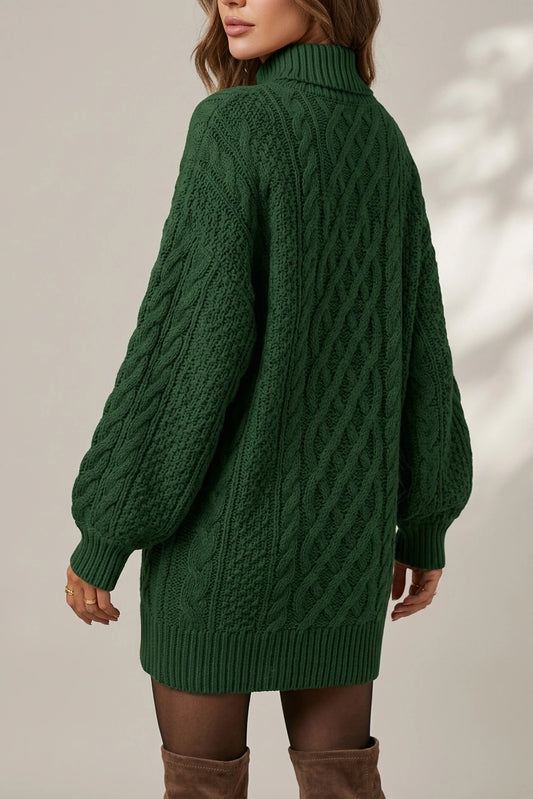 Cosy Oversized Cable Knit Sweater Dress with Puff Sleeves — variant_front