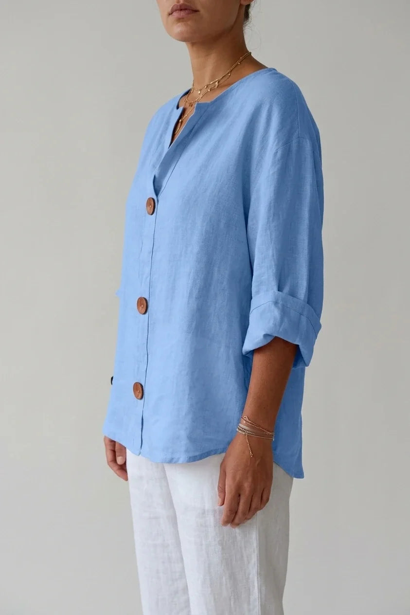 Polyester Relaxed Fit Blouse Button Front Tunic — variant_front