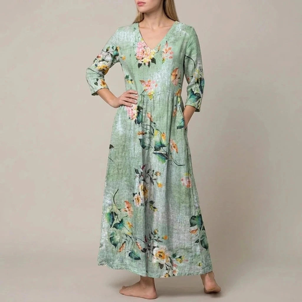 Floral V-Neck Lightweight Day Maxi Dress