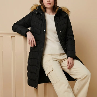 Hooded Faux Fur Trim Longline Jacket — variant_front