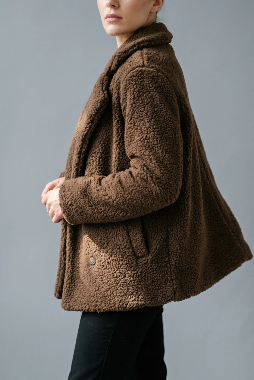 Women's Teddy Coat with Notch Lapel and Button Front — variant_front