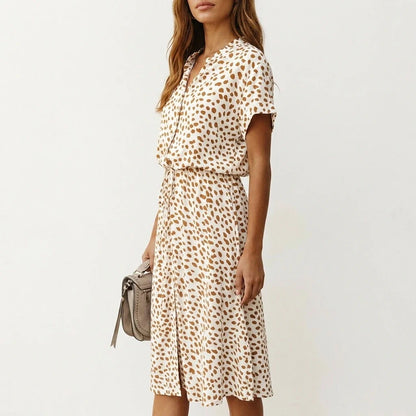 Women's Midi Dress with Button Front and Drawstring Waist — variant_front
