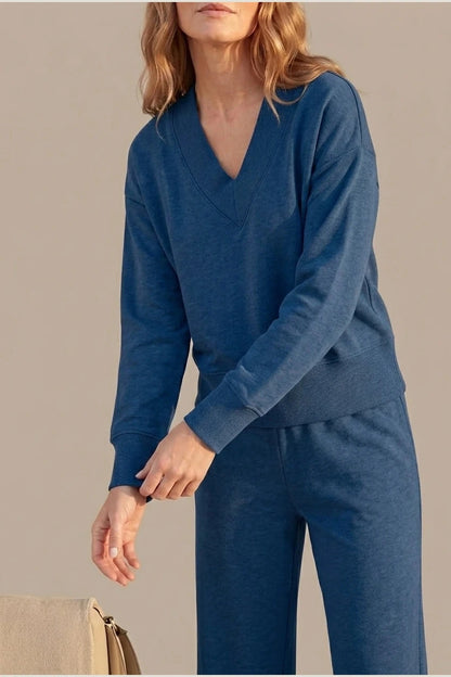 Relaxed Fit V Neck Sweat Top and Allia Wide Leg Lounge Set