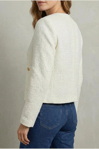 Minimalist Design Blazer Collarless Button-Front Patch Pocket Jacket