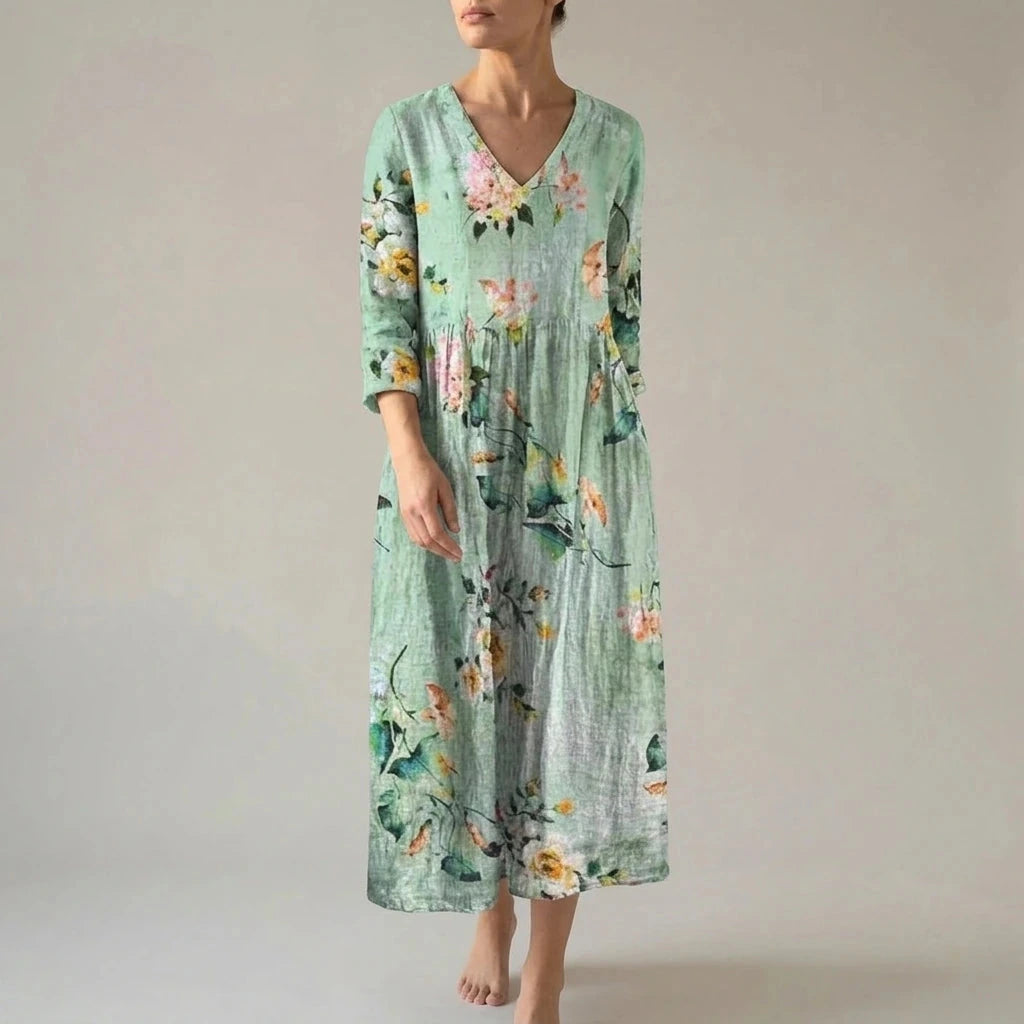 Floral V-Neck Lightweight Day Maxi Dress