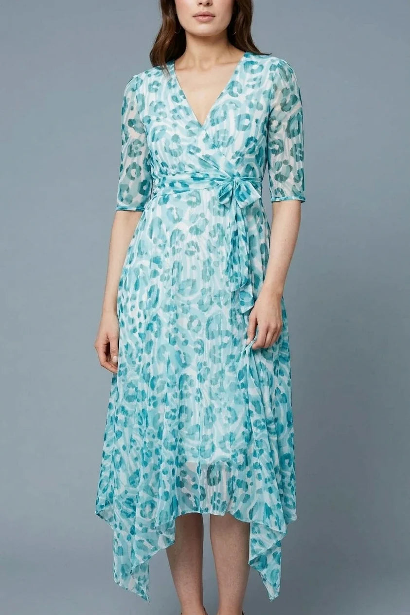Animal Print Sheer Tie Waist Midi Dress — variant_front