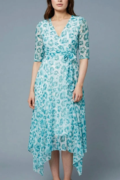 Animal Print Sheer Tie Waist Midi Dress — variant_front