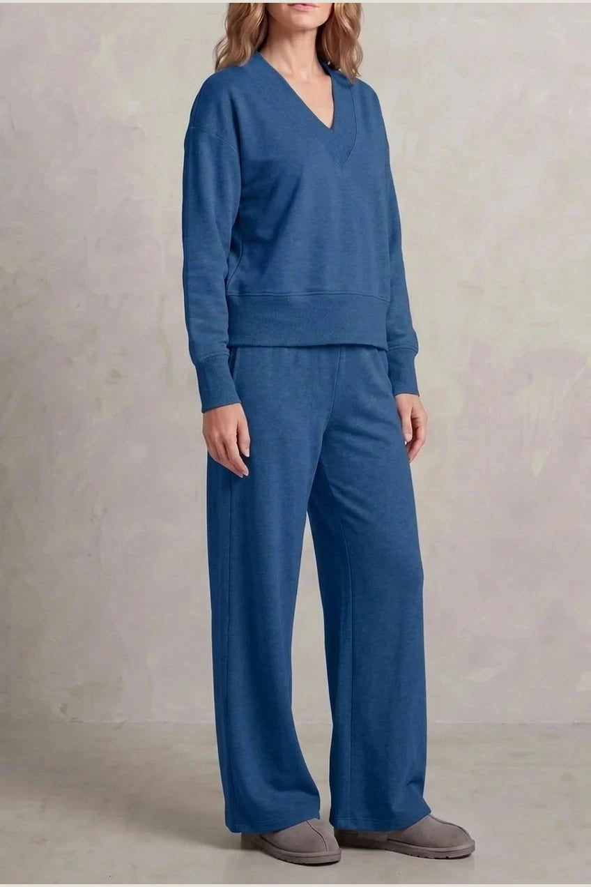 Relaxed Fit V Neck Sweat Top and Allia Wide Leg Lounge Set