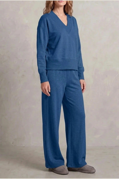 Relaxed Fit V Neck Sweat Top and Allia Wide Leg Lounge Set