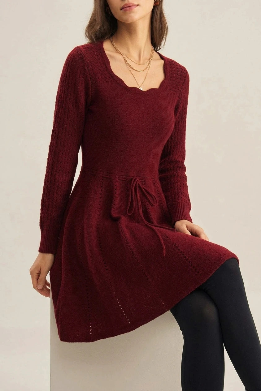 Wine Red A-Line Sweater Dress — variant_front