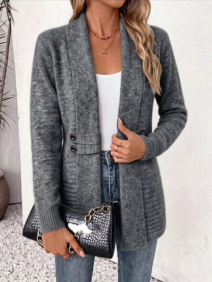 Beautiful Women's Spring/autumn Casual Double-breasted Decorative Belt Cardigan, Shawl and Cinched-waist Design, Versatile Mid-length Open-front Sweater in a Relaxed Style, Elegant and Fashionable Loose Outerwear, Perfect for Daily Commutes or Casual