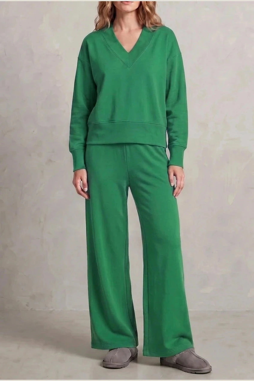 Relaxed Fit V Neck Sweat Top and Allia Wide Leg Lounge Set