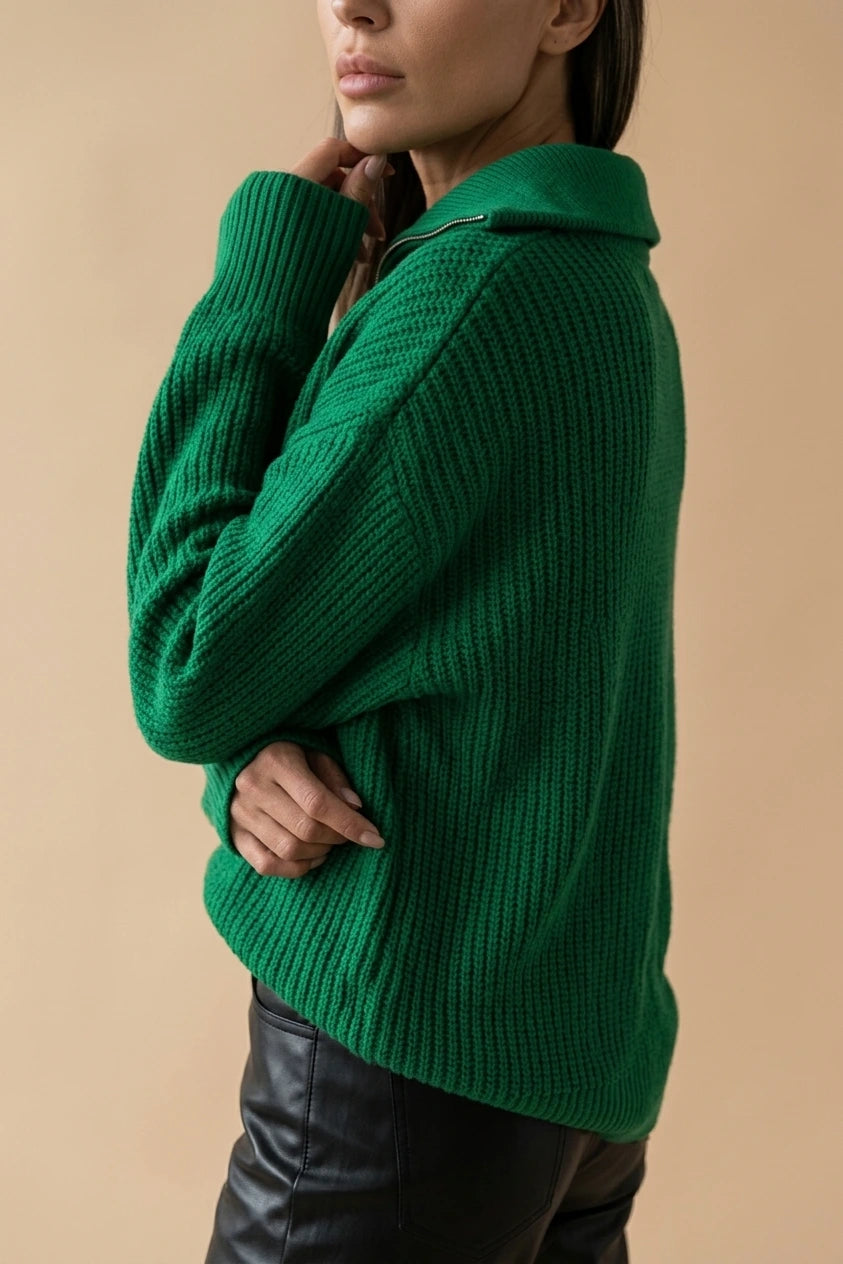 Women's Oversized Half-Zip Jumper with Stand Collar — variant_front