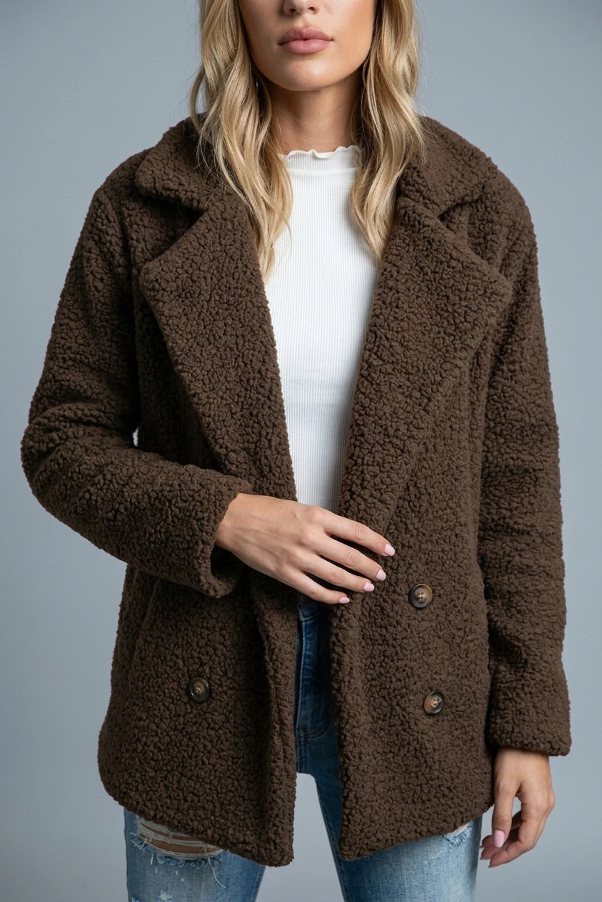 Women's Teddy Coat with Notch Lapel and Button Front — variant_front