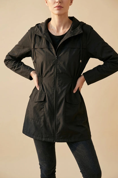 Hooded Lightweight Rain Jacket with Elasticated Waist — variant_front