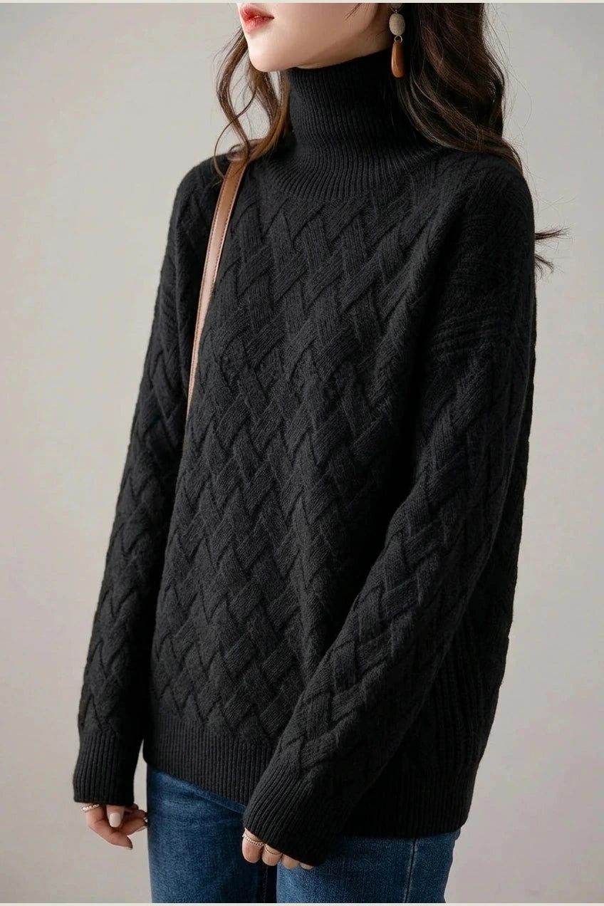 Cozy Oversized Turtleneck Sweater Cable Knit Chunky Jumper Relaxed Long Sleeve