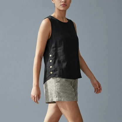 Casual Linen Tank Top with Button Side Detail — variant_front