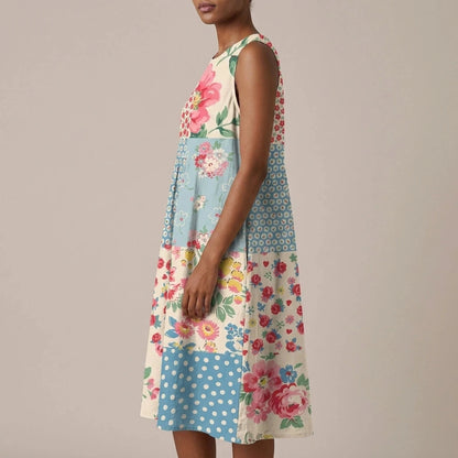 Loose Fit Dress With Lightweight Fabric Sleeveless Midi