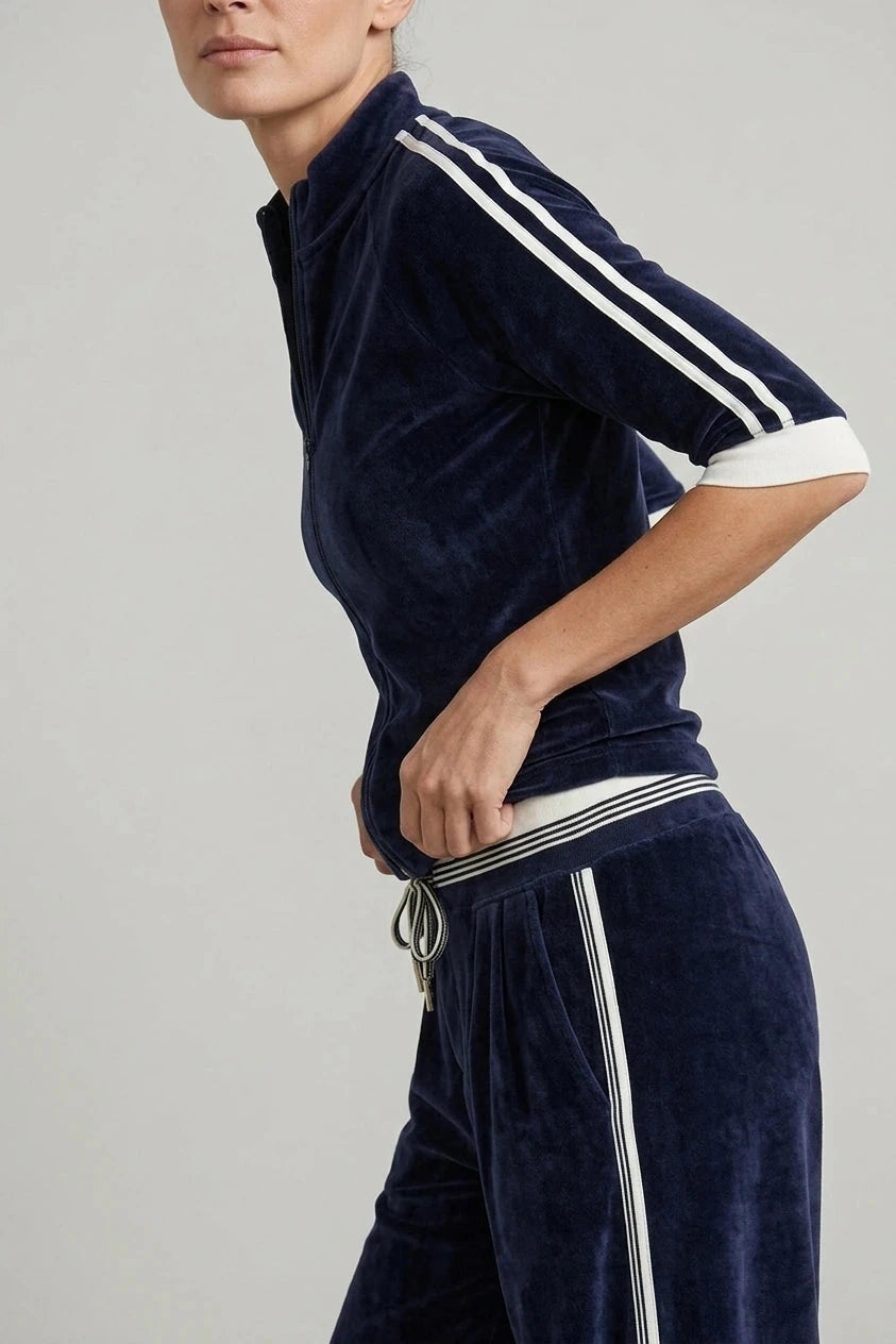 Luxe Velour Track Co-Ord Zip-Up Top And Wide-Leg Pants