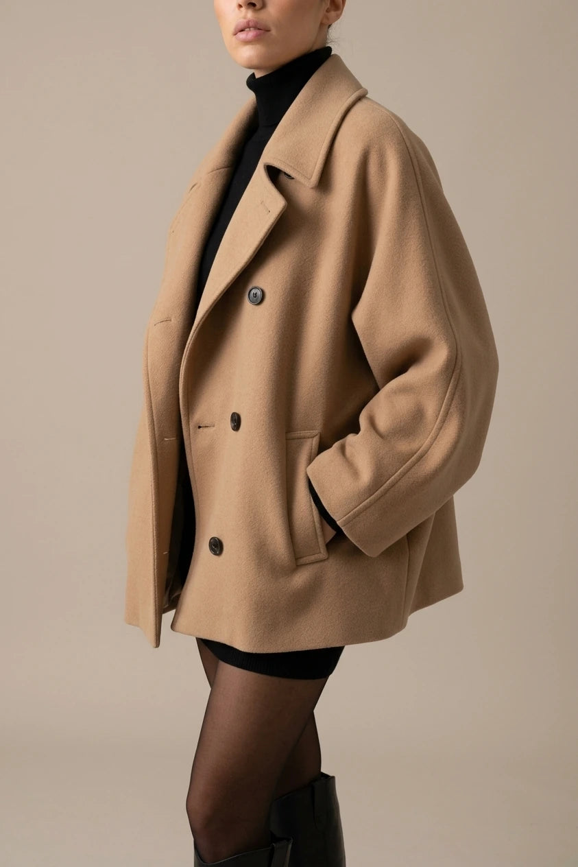 Women's Oversized Single-Breasted Wool Coat Short Fit — variant_front