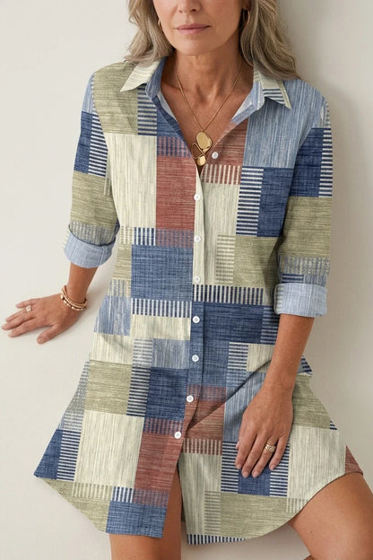 Aurelia | Patchwork Button Front Shirt Dress — variant_front