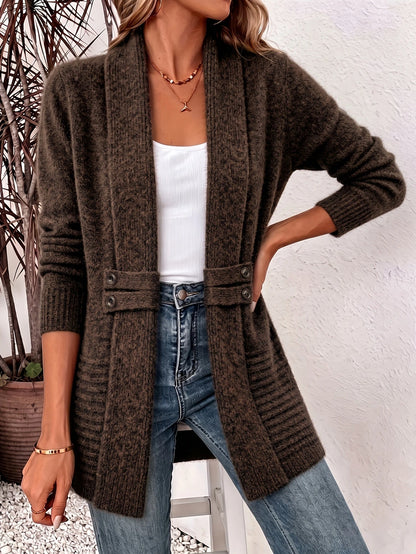 Beautiful Women's Spring/autumn Casual Double-breasted Decorative Belt Cardigan, Shawl and Cinched-waist Design, Versatile Mid-length Open-front Sweater in a Relaxed Style, Elegant and Fashionable Loose Outerwear, Perfect for Daily Commutes or Casual