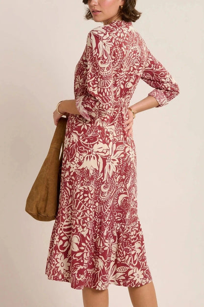 Alise Midi Dress Button Front Tie Waist Printed Dress