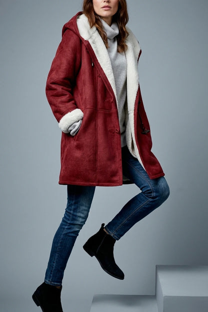 Women's Hooded Toggle Coat Sherpa Lined Mid-Thigh Length — variant_front