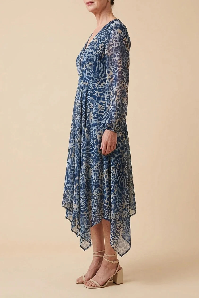 Animal Print Sheer Hanky Hem Midi Dress — variant_front