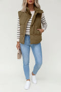 Quilted Puffer Gilet with Stand Collar and Side Pockets