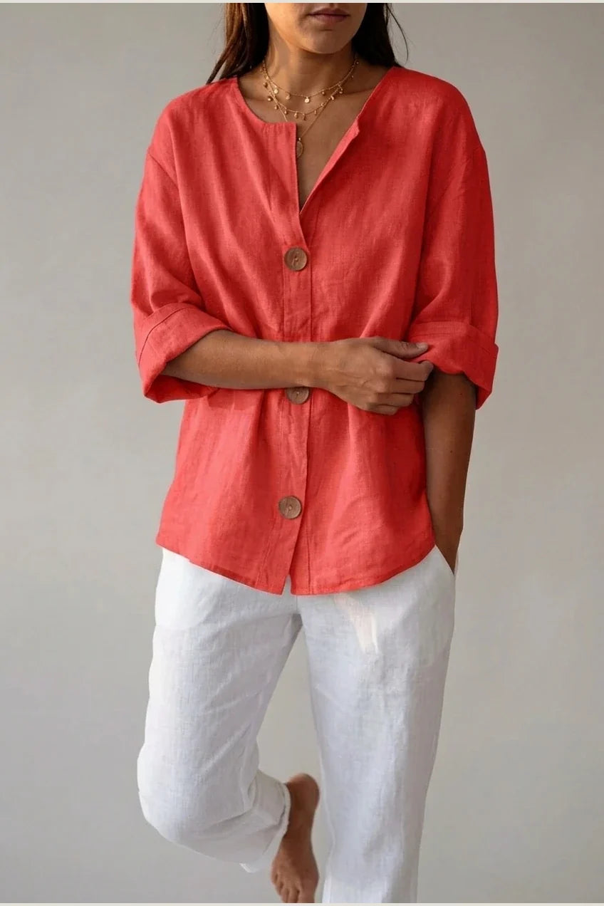 Polyester Relaxed Fit Blouse Button Front Tunic — variant_front