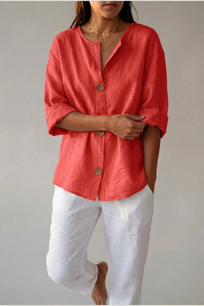 Polyester Relaxed Fit Blouse Button Front Tunic — variant_front