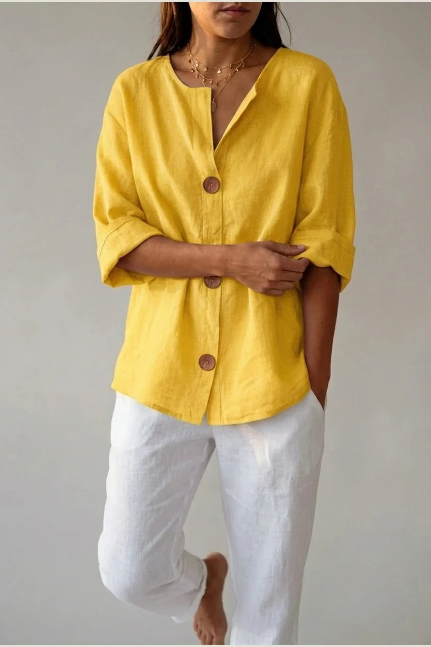 Polyester Relaxed Fit Blouse Button Front Tunic — variant_front