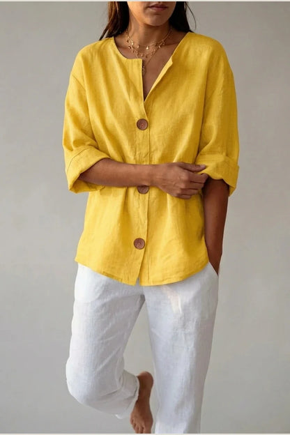 Polyester Relaxed Fit Blouse Button Front Tunic — variant_front