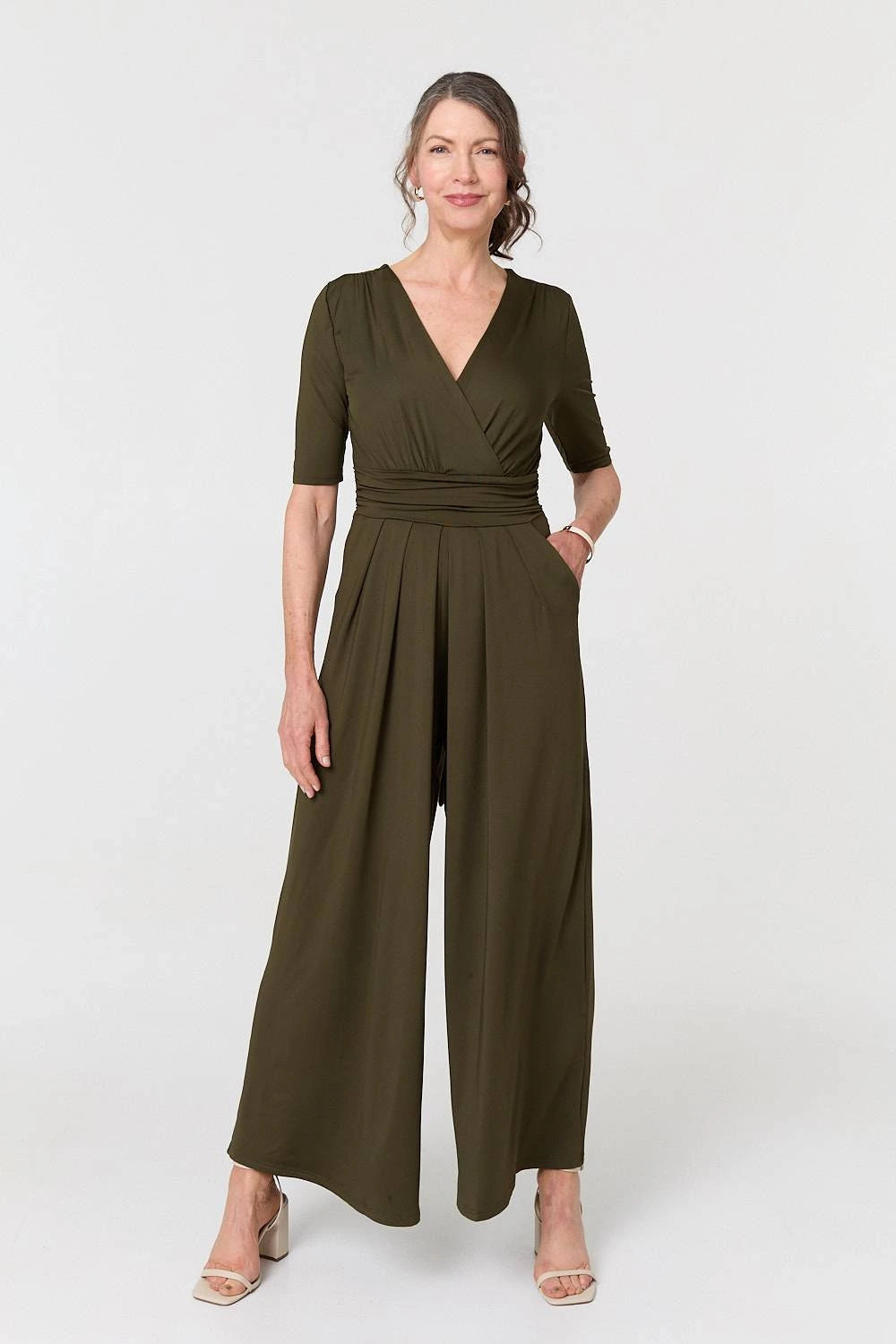1/2 Sleeve Wrap Waist Wide Leg Jumpsuit