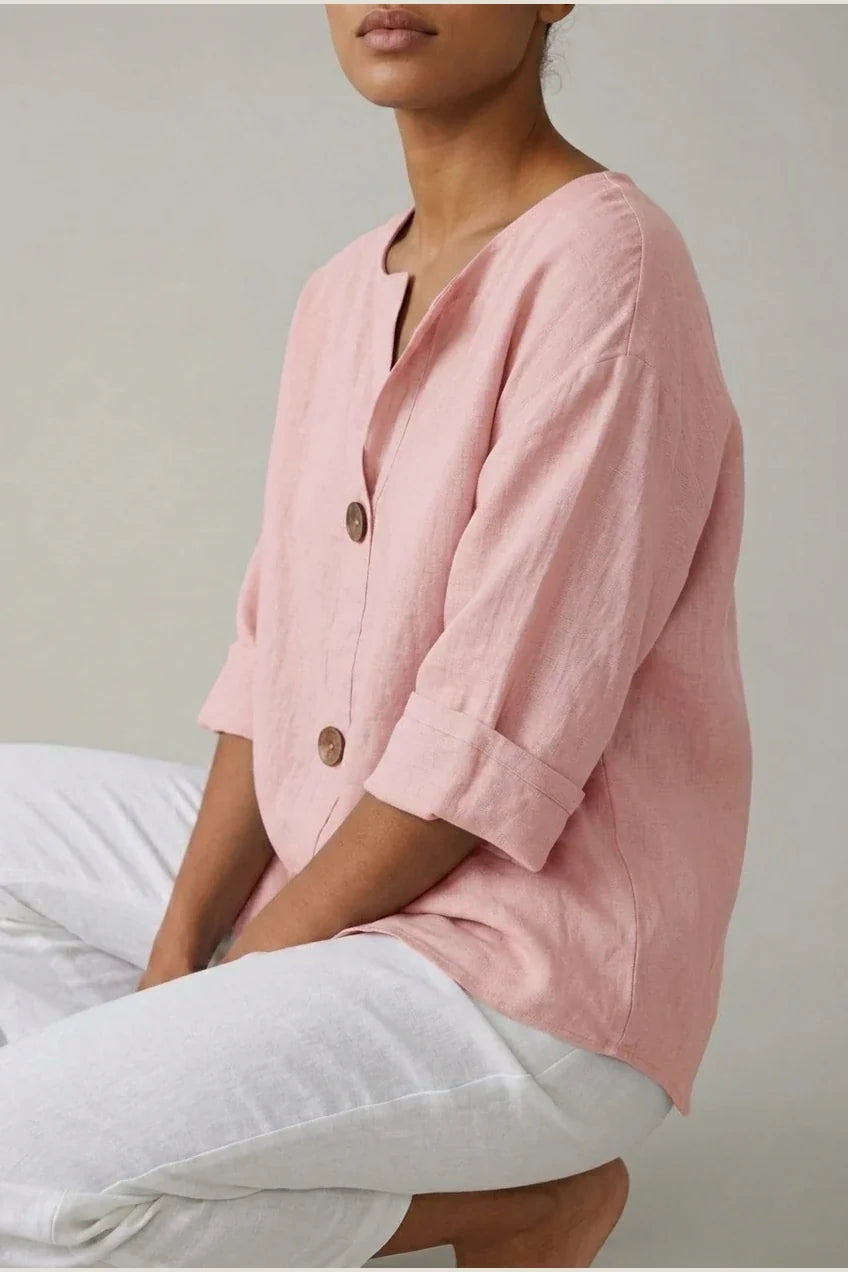 Polyester Relaxed Fit Blouse Button Front Tunic — variant_front