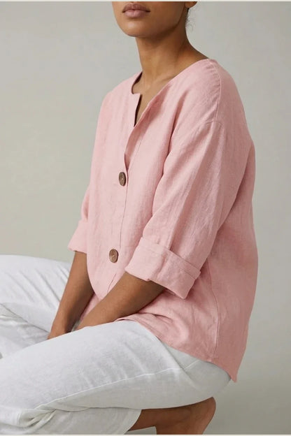Polyester Relaxed Fit Blouse Button Front Tunic — variant_front
