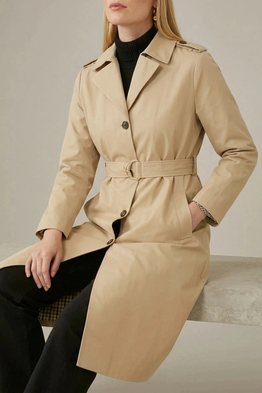 Belted Long Trench Coat With Belt, Long Trench Coat, Belted Coat