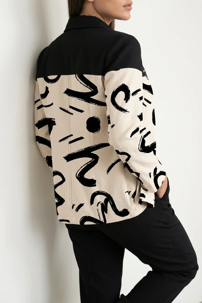 Printed Shacket with Contrast Collar and Zip Chest Pocket — variant_front