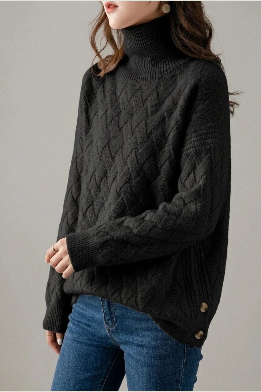 Cozy Oversized Turtleneck Sweater Cable Knit Chunky Jumper Relaxed Long Sleeve
