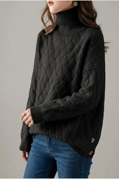 Cozy Oversized Turtleneck Sweater Cable Knit Chunky Jumper Relaxed Long Sleeve