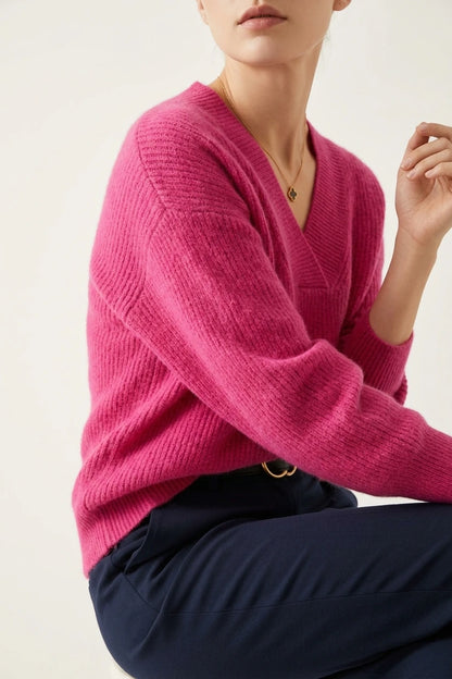 Soft V-Neck Knit Sweater with Ribbed Trim — variant_front